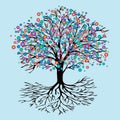 Tree of life or yggdrasil rainbow flowers version Royalty Free Stock Photo