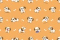 Vector cartoon character shih tzu dog seamless pattern