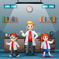 Three young scientist are smiling in a lab