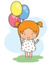 Little girl with balloons on a blue background. Royalty Free Stock Photo