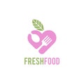 Healthy fresh food logo template in the form of a heart with a negative colored spoon and fork Royalty Free Stock Photo