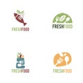 Fork logo with leaves with a touch of vintage color. Intended for fresh food logos