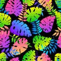 Seamless pattern with colorful neon leaves Royalty Free Stock Photo