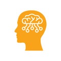 digital human head, brain, technology, head, memory, creative technology mind, artificial intelligence orange color icon