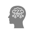 digital human head, brain, technology, head, memory, creative technology mind, artificial intelligence grey color icon