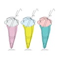 Set of bright colorful images of ice cream in glass cups. Cute vector Images.