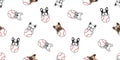 Dog seamless pattern french bulldog vector baseball tennis ball paw footprint bone head puppy pet scarf isolated tile background r Royalty Free Stock Photo