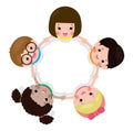 Children holding hands in a circle isolated on white background, Vector illustration in flat style Royalty Free Stock Photo