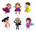 Cartoon set of Kids Superheroes wearing comics costumes, children With Super hero Costumes set, child in Superhero costume Royalty Free Stock Photo