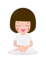 Kid meditating in lotus pose. Cute cartoon children yoga and meditation vector illustration in flat style