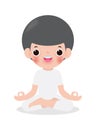 Kid meditating in lotus pose. Cute cartoon children yoga and meditation vector illustration in flat style