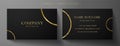 Luxury black Business card design template with gold Art Deco circle lines VIP Gift Card