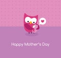 Mothers Day greeting card with cute Mama Owl and baby