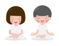 Young woman and man couple meditating in lotus pose. Cute cartoon yoga and meditation flat style. Vector illustration isolated Royalty Free Stock Photo