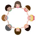 Children holding hands in a circle isolated on white background, Vector illustration in flat style. Royalty Free Stock Photo
