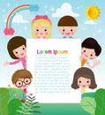 Kids holding sign, children peeping behind placard, happy children, Cute little kids on background,Vector Illustration. Royalty Free Stock Photo