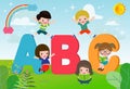 Cartoon children with ABC letters, School kids with ABC, children with ABC letters,Vector Illustration. Royalty Free Stock Photo