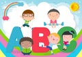 cartoon children with ABC letters, School kids with ABC, children with ABC letters,Vector Illustration. Royalty Free Stock Photo