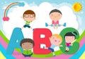 cartoon children with ABC letters, School kids with ABC, children with ABC letters,Vector Illustration. Royalty Free Stock Photo