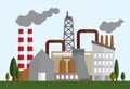 Vector illustration industry factory and manufacturing building on green grass with engineer