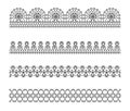 Set of lace seamless border, pattern. Black white silhouette elegant decorative ribbon Royalty Free Stock Photo