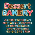 Dessert Bakery alphabet font. Uppercase and lowercase dessert letters. Royalty Free Stock Photo