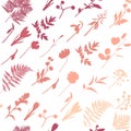 Seamless pattern with image of a many kind herbs silhouette gradient.