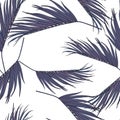 Violet coconut palm leaves by hand drawing and sketch with line-art seamless pattern