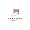 Donation logo design, template, vector. Holding hand giving donation. Female hand gestures donate logo template