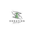 Donation logo design, template, vector. Holding hand giving donation. Female hand gestures donate logo template