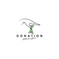 Donation logo design, template, vector. Holding hand giving donation. Female hand gestures donate logo template