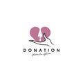 Donation logo design, template, vector. Holding hand giving donation. Female hand gestures donate logo template