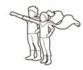 Little Super Hero Boy and Girl standing together with costume cartoon graphic Royalty Free Stock Photo