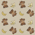 Cute monkeys with bananas seamless background