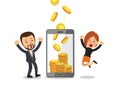 Business concept cartoon smartphone help business people to earn money Royalty Free Stock Photo