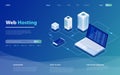 Concept of server hosting. Big data flow processing concept, cloud database. Hosting server isometric vector illustration. Royalty Free Stock Photo