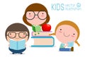 Cute kids reading books,cute children reading books, Happy Children while Reading Books, world book day Vector Illustration