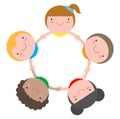 Children holding hands in a circle isolated on white background, Vector illustration in flat style Royalty Free Stock Photo