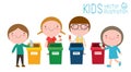 Children collect rubbish for recycling, Kids Segregating Trash, recycling trash, Save the World, Boy and girl recycling isolated
