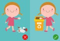 Do not throw littering butts on the floor,wrong and right, female character that tells you the correct behavior to recycle Royalty Free Stock Photo