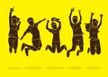 Group of children jumping, Happy Feel good cartoon graphic Royalty Free Stock Photo