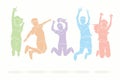 Group of children jumping, Happy Feel good cartoon graphic Royalty Free Stock Photo