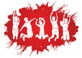 Group of children jumping on splatter ink cartoon graphic Royalty Free Stock Photo