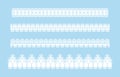 Set of white lace ribbons seamless border on blue background.