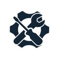 spanner, repair, wrench, industry, screwdriver, gear, settings, equipment, service, maintenance, work tool grey color icon Royalty Free Stock Photo
