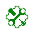 spanner, repair, wrench, industry, screwdriver, gear, settings, equipment, service, maintenance, work tool green color icon