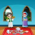 Couple Muslim preparing iftar food at the ramadan month
