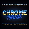 Chrome alphabet font. Metallic effect letters and numbers on dark background. Royalty Free Stock Photo