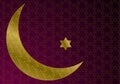 Gold Ramadan moon on dark Fuchsia Islamic pattern background