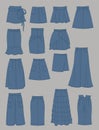 Set of silhouettes of denim skirts Royalty Free Stock Photo
